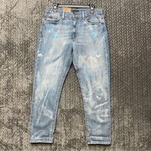 NWT Polo Ralph Lauren Womens Jeans Blue Avery Boyfriend Oversized Paint Splatter